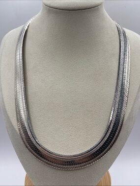 Vintage Milor Italy 925 Sterling Silver Wide Herringbone Necklace 18”L 1/2”W